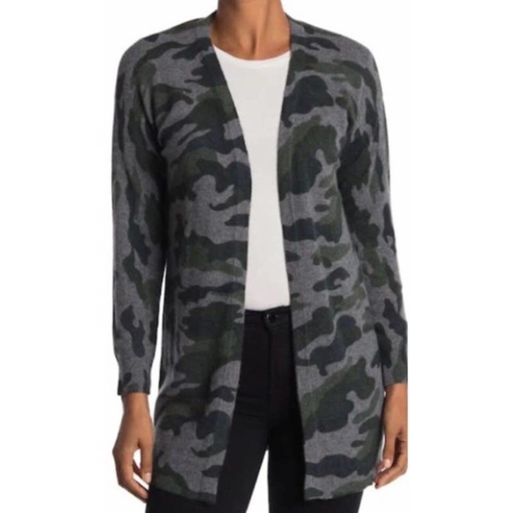 Magaschoni Camo Open Front Long 100% Cashmere Cardigan Small NWT